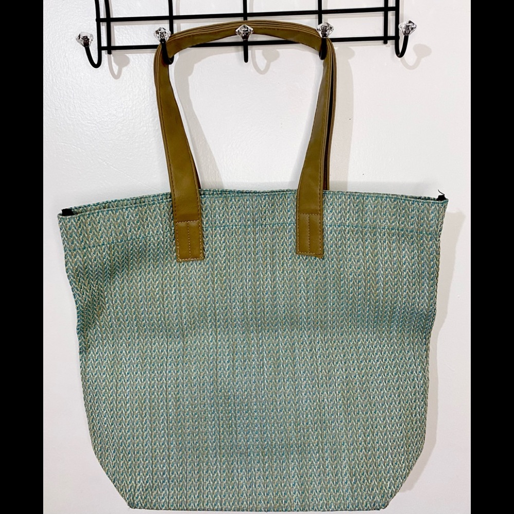 Handmade Teal and White Wave Print Large Tote Bags